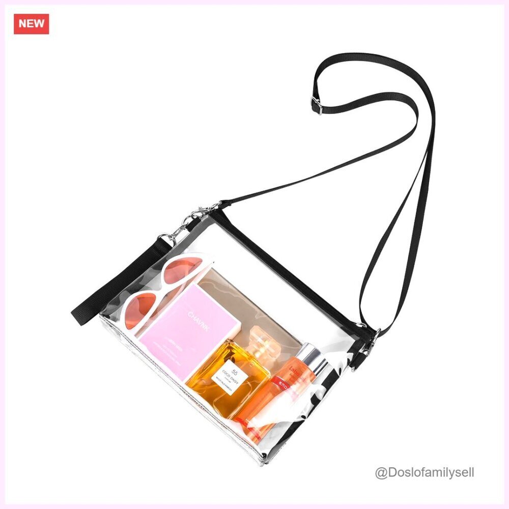 Clear Stadium Purse with Detachable Strap, Water-Resistant PVC Bag for Events